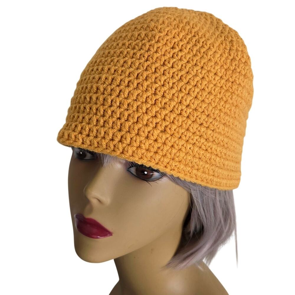 Handmade Crochet Beanie Hat Mustard Golden Rod Knit Cap One Size Casual - Picture 5 of 7